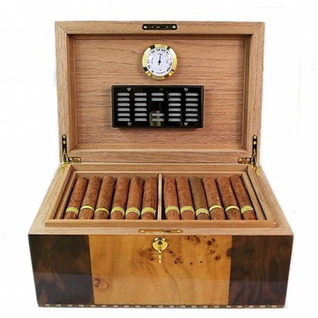 Hộp giữ ẩm Cigar (xì gà) Cohiba chất liệu gỗ tuyết tùng có đồng hồ đo độ ẩm- Mã SP: RAG912
