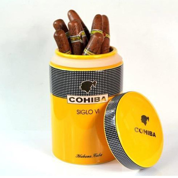 Ống đựng Cigar (xì gà) Cohiba chính hãng màu vàng chất liệu gốm sứ - Mã SP: D008