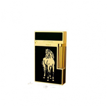 Bật lửa S.T.Dupont sơn mài đen hoa văn ngựa vàng - Mã SP: BLD070